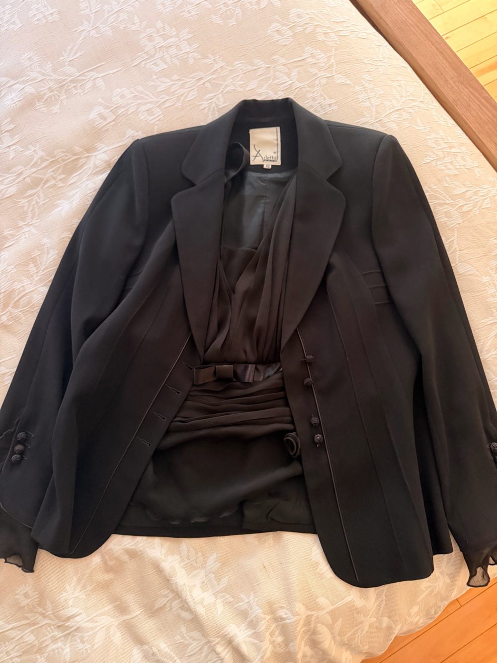 Elegant Black Women's Jacket & top set - Classic Formal Blazer with bow top